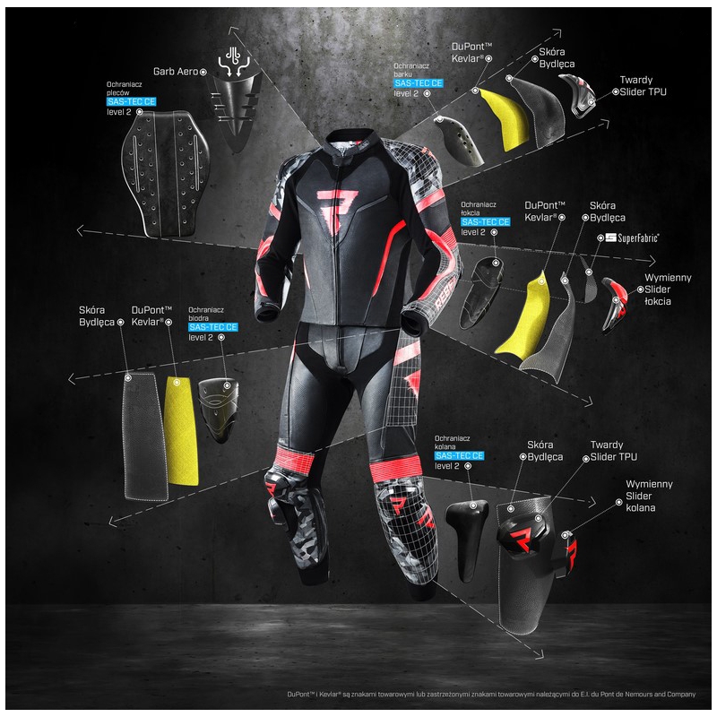 Rebelhorn Rebel Musta-valkoinen-fluoripunainen moottoripyöräilyhaalari alennusmyynti