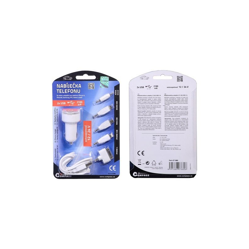 Puhelinlaturi 12V 2,1A (iPhone 4/5/6, micro USB, Nokia)