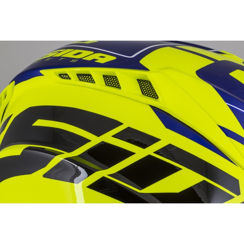 Motokrosová přilba Cassida Cross Pro II Contra fluo žluto-modro-bílá