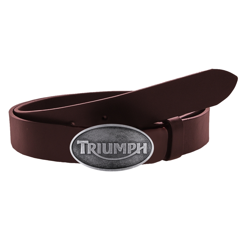 Nahkainen moto-vyö, jossa ruskea Triumph-solki