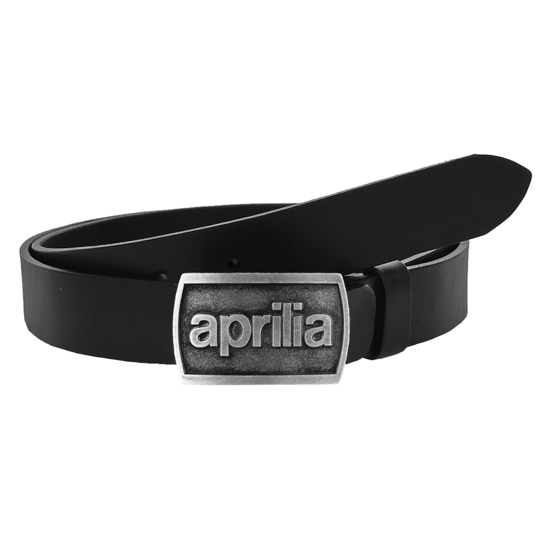 Nahkainen moto-vyö, jossa Aprilia-solki
