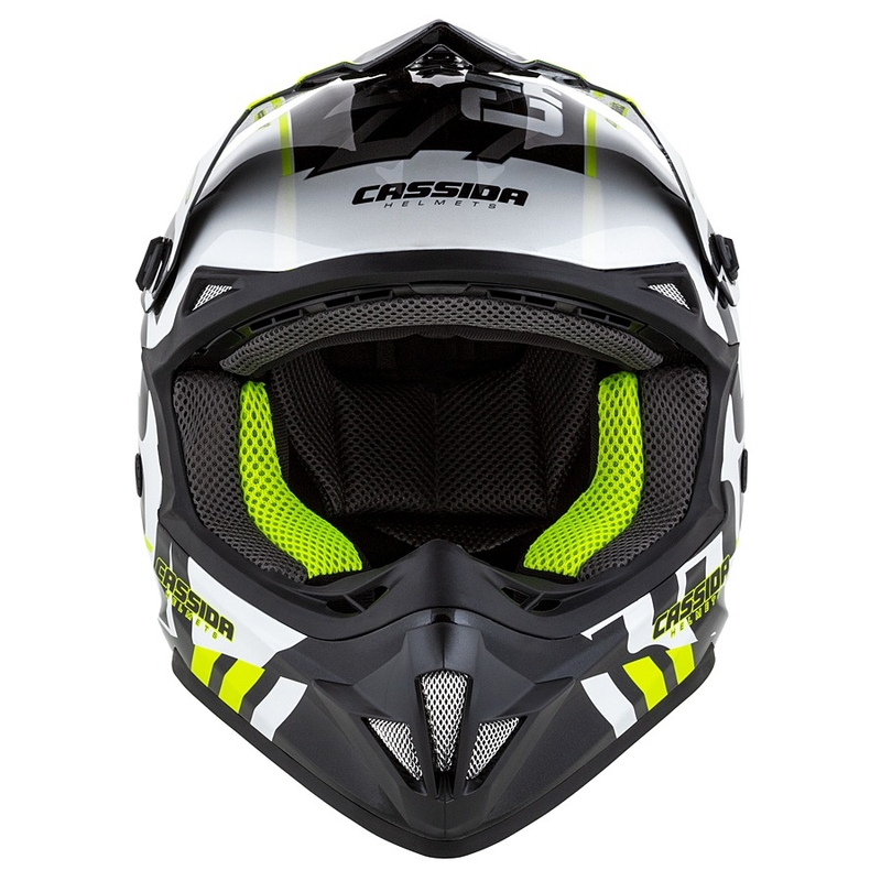 Cassida Cross Cup Sonic Motocross kypärä musta-valkoinen-fluo keltainen