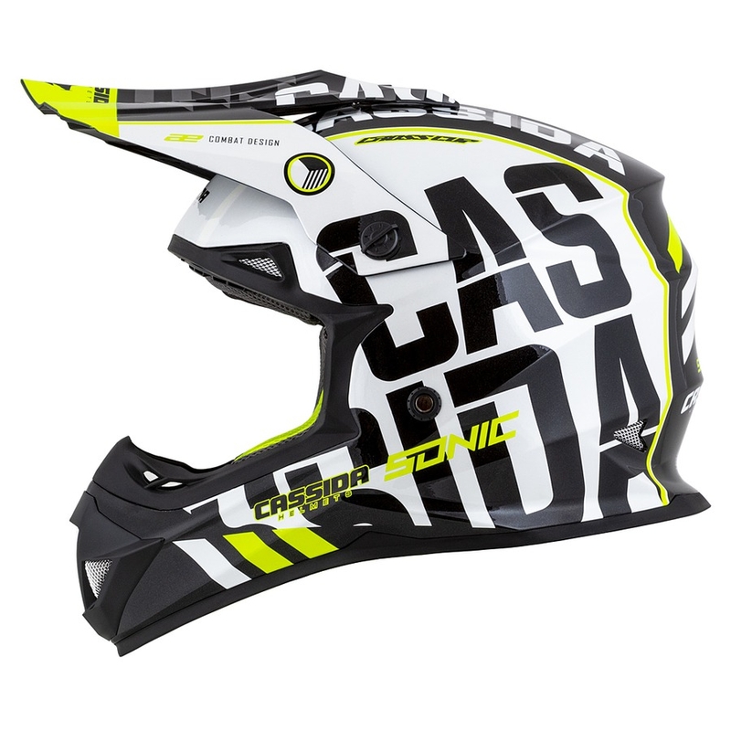 Cassida Cross Cup Sonic Motocross kypärä musta-valkoinen-fluo keltainen