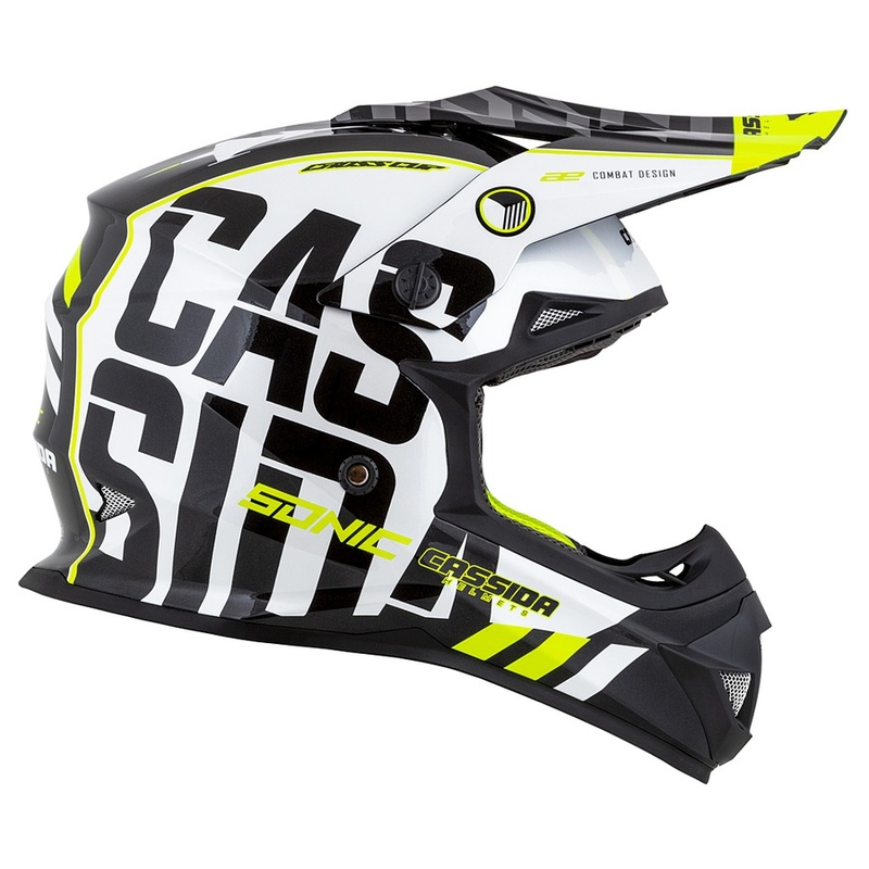 Cassida Cross Cup Sonic Motocross kypärä musta-valkoinen-fluo keltainen