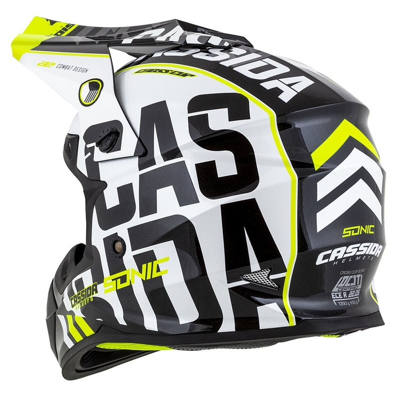 Cassida Cross Cup Sonic Motocross kypärä musta-valkoinen-fluo keltainen