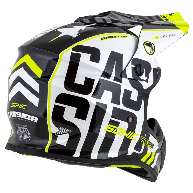 Cassida Cross Cup Sonic Motocross kypärä musta-valkoinen-fluo keltainen