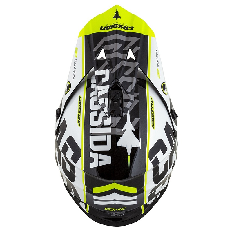 Cassida Cross Cup Sonic Motocross kypärä musta-valkoinen-fluo keltainen