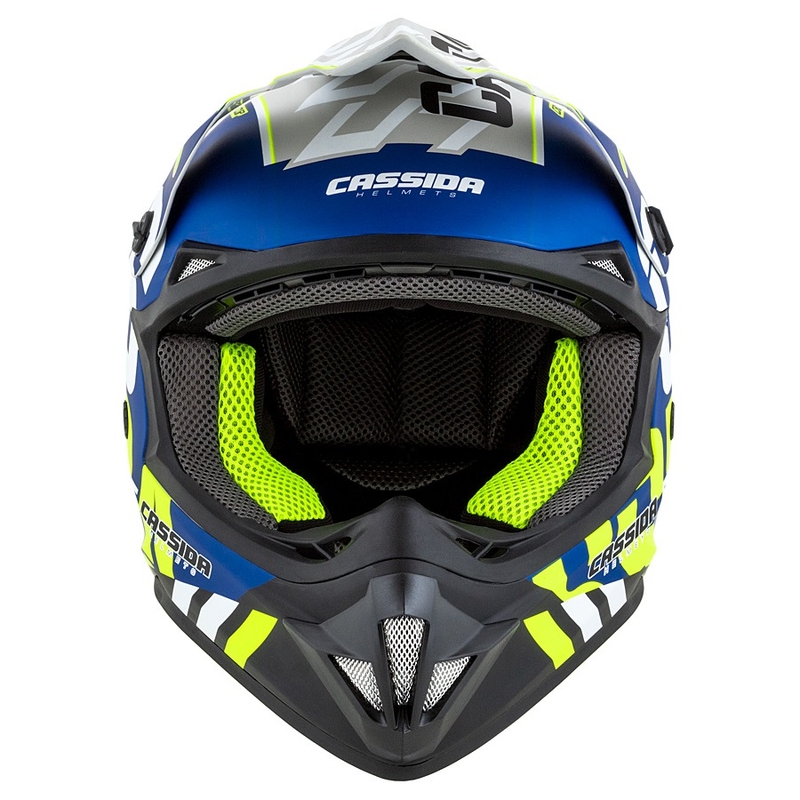 Motocross kypärä Cassida Cross Cup Sonic fluo keltainen-sininen mattapintainen musta