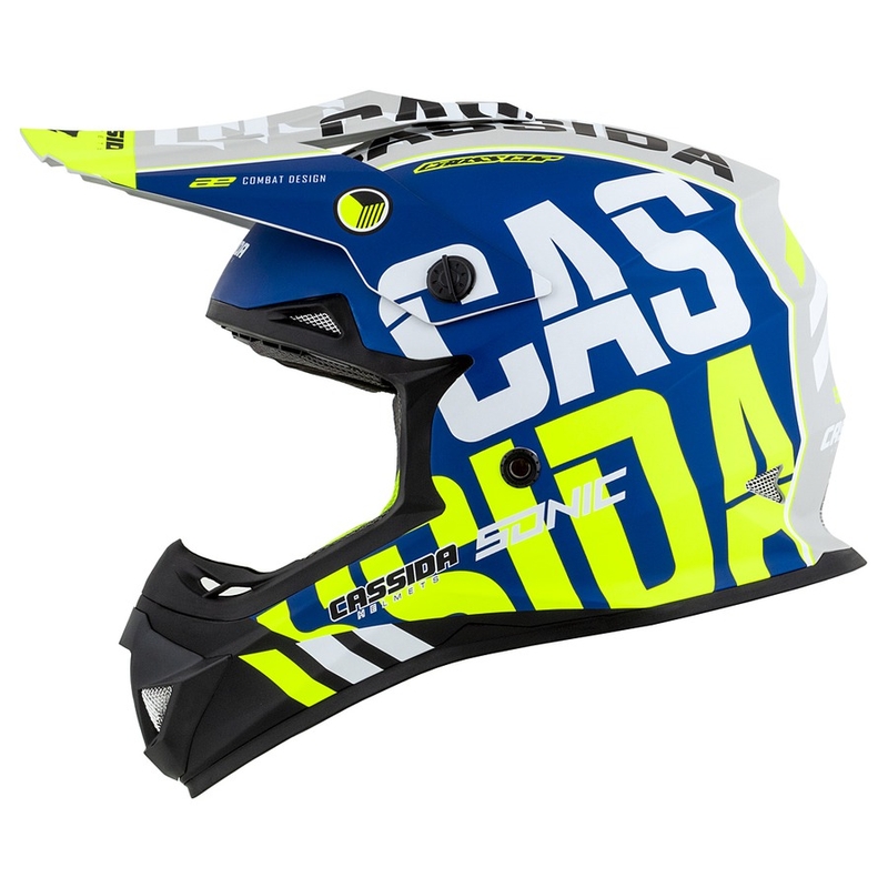 Motocross kypärä Cassida Cross Cup Sonic fluo keltainen-sininen mattapintainen musta