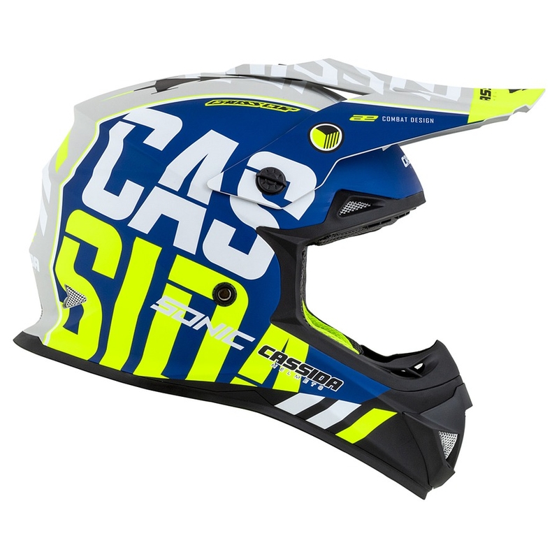 Motocross kypärä Cassida Cross Cup Sonic fluo keltainen-sininen mattapintainen musta