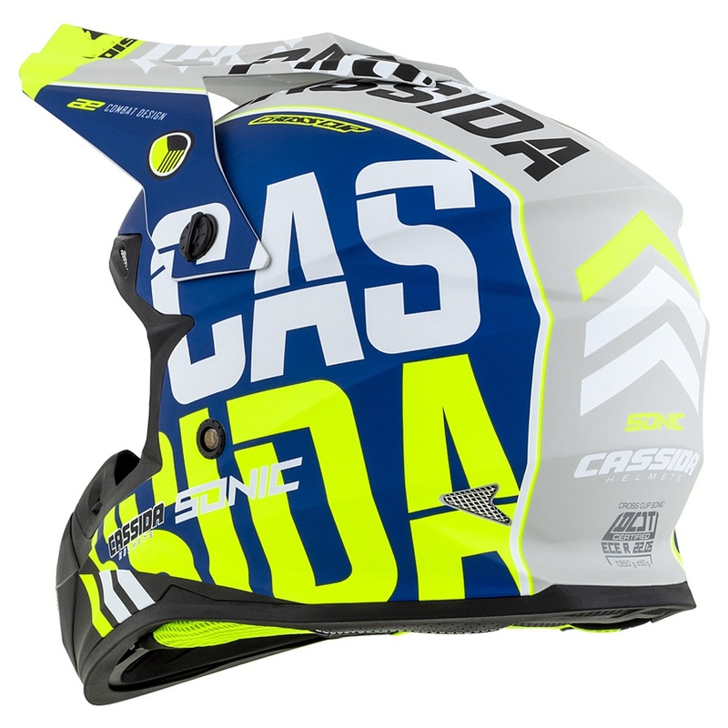 Motocross kypärä Cassida Cross Cup Sonic fluo keltainen-sininen mattapintainen musta
