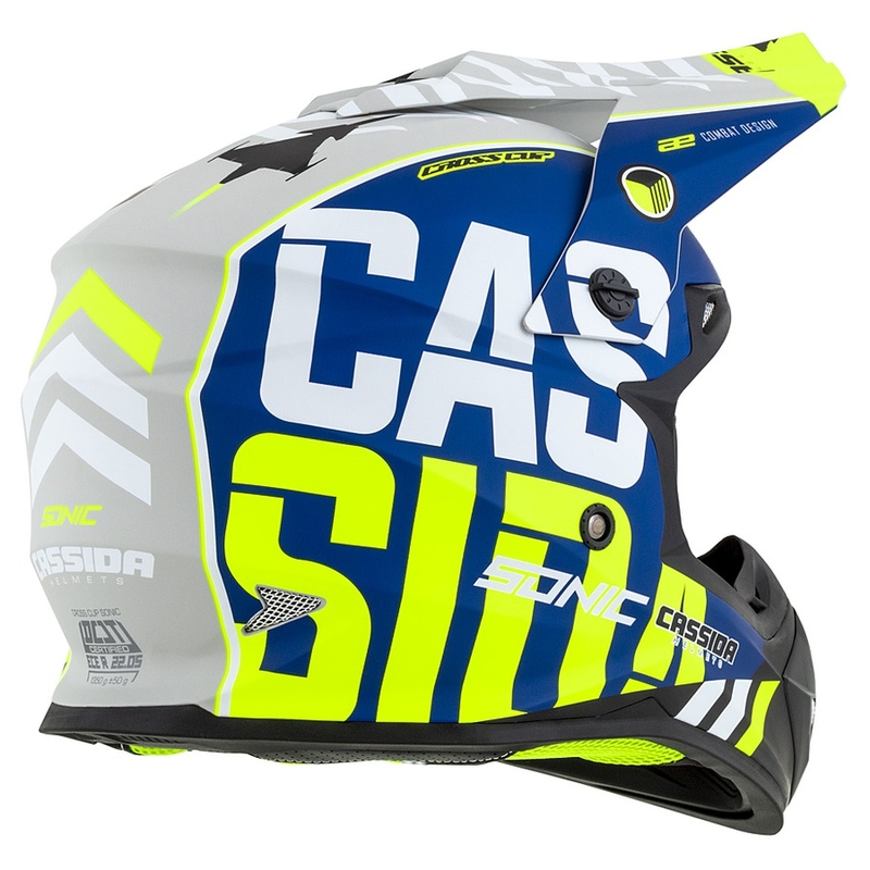 Motocross kypärä Cassida Cross Cup Sonic fluo keltainen-sininen mattapintainen musta