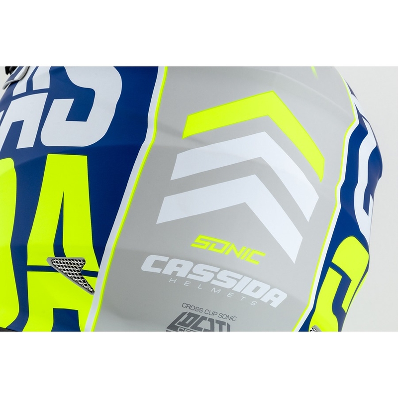 Motocross kypärä Cassida Cross Cup Sonic fluo keltainen-sininen mattapintainen musta