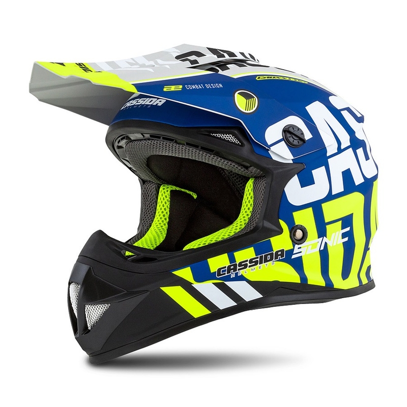Dětská motokrosová přilba Cassida Cross Cup Sonic Junior fluo žluto-modrá matná výprodej