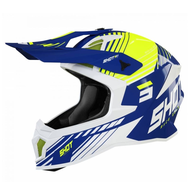 Motokrosová přilba Shot Lite Fury bílo-modro-fluo žlutá výprodej