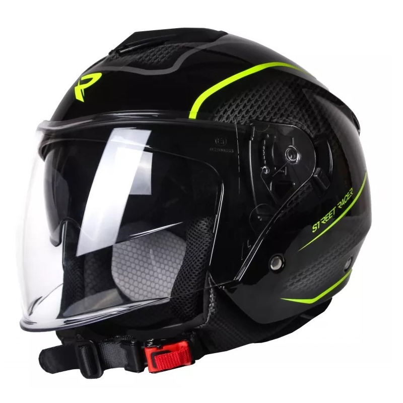 Avoin moottoripyöräilykypärä Street Racer Pilot Musta ja keltainen