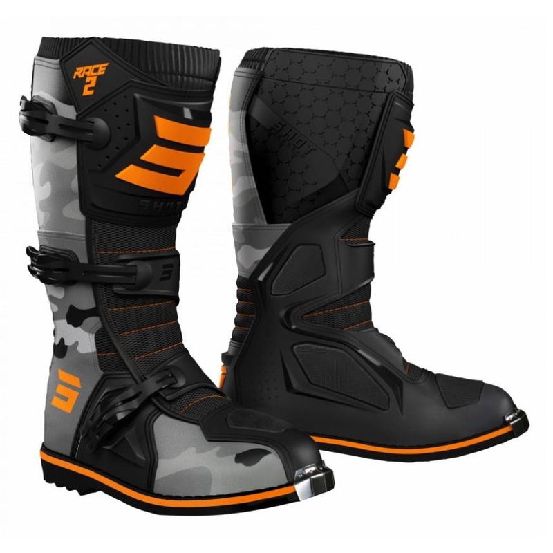 Dětské boty na motorku Shot Race 2 camo-fluo oranžové výprodej
