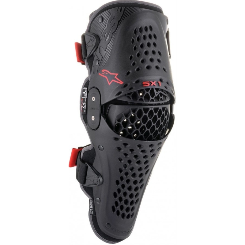 Alpinestars SX-1 V2 mustat ja punaiset polvisuojat.