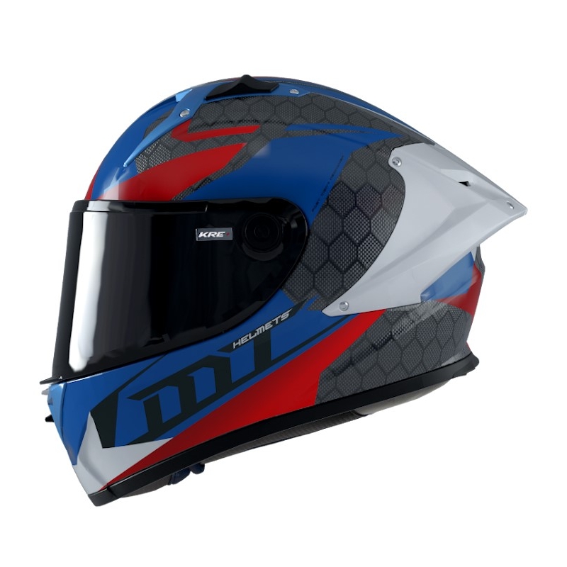Integrální přilba na motorku MT FF103PLUSC KRE+ Carbon Projectile D7 šedo-bílo-červeno-modrá