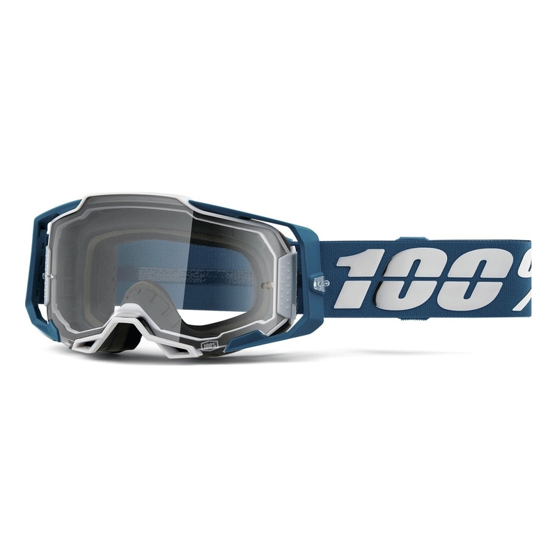Motocross lasit 100% ARMEGA Albar sininen ja valkoinen (kirkas pleksi)