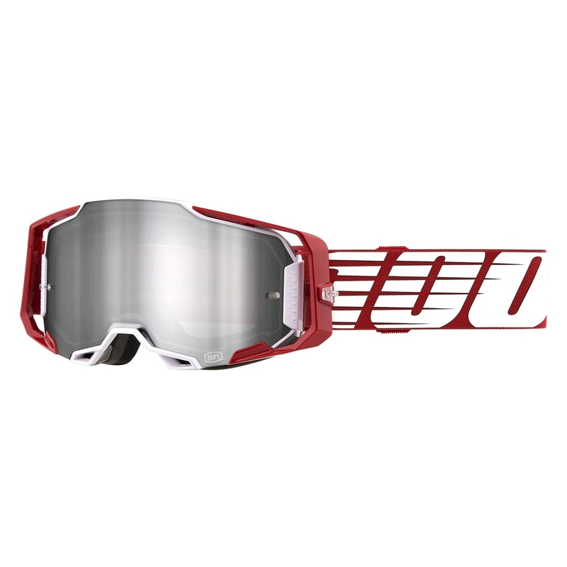 Motocross lasit 100% ARMEGA Oversized Deep valkoinen-punainen (hopea plexi)