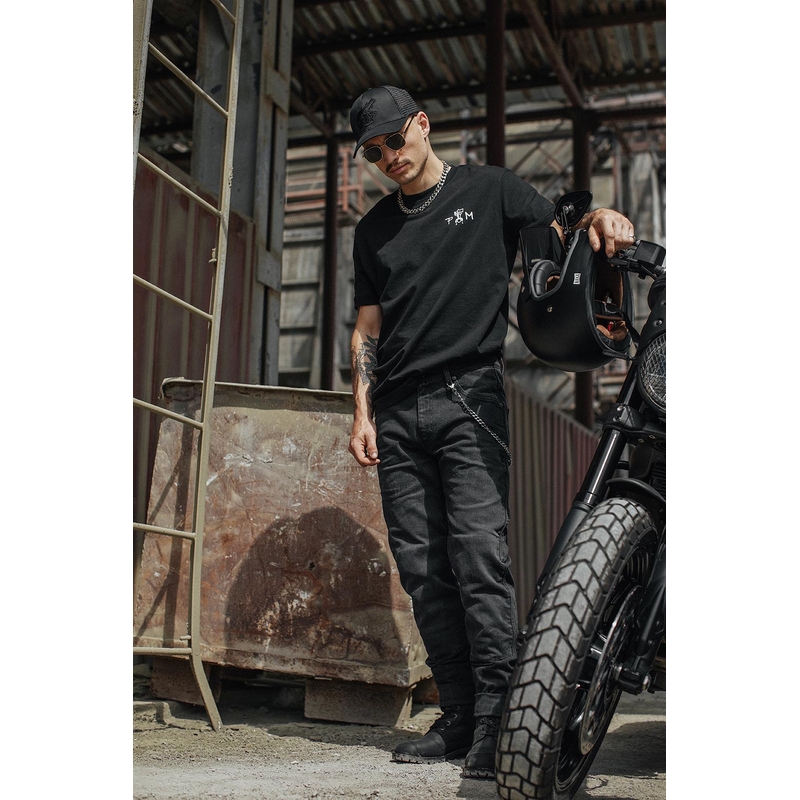 Jeansy na motorku PANDO MOTO Boss Dyn černé výprodej