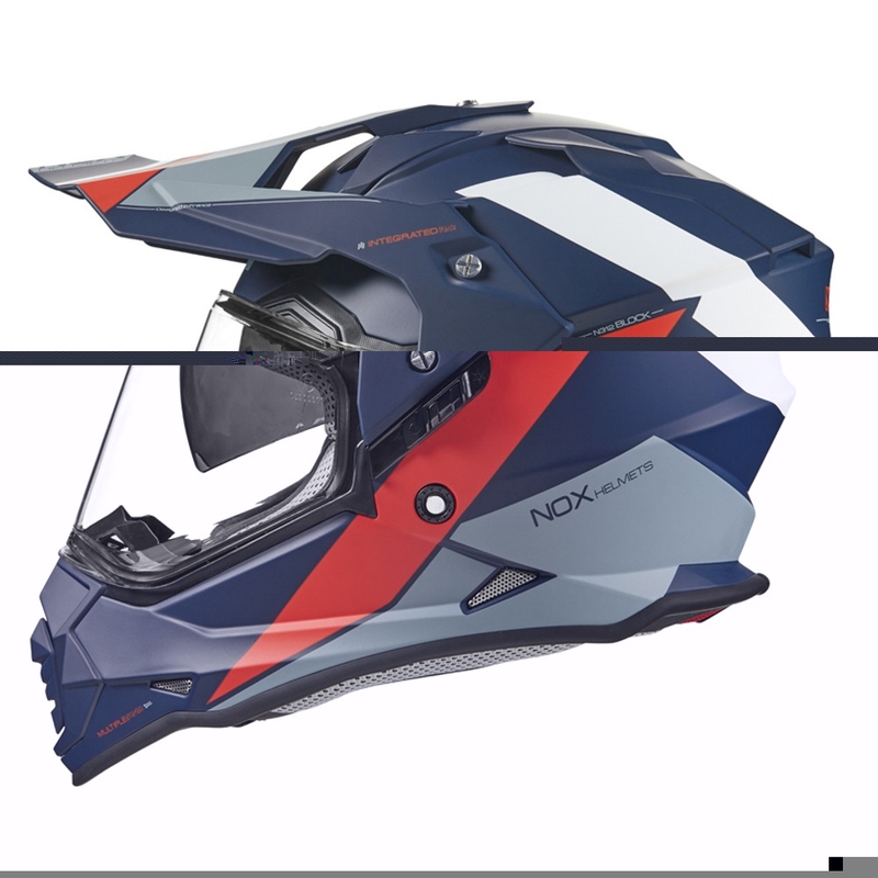 Enduro přilba NOX N312 BLOCK 2022 šedo-bílo-červeno-modrá