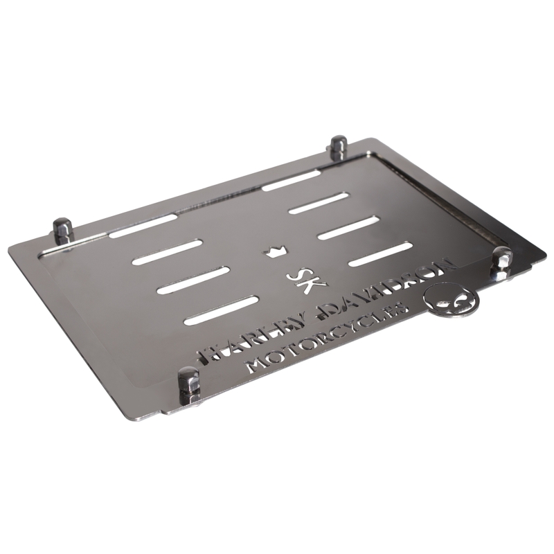 Ruostumattomasta teräksestä pad alle rekisterikilven Harley Skull