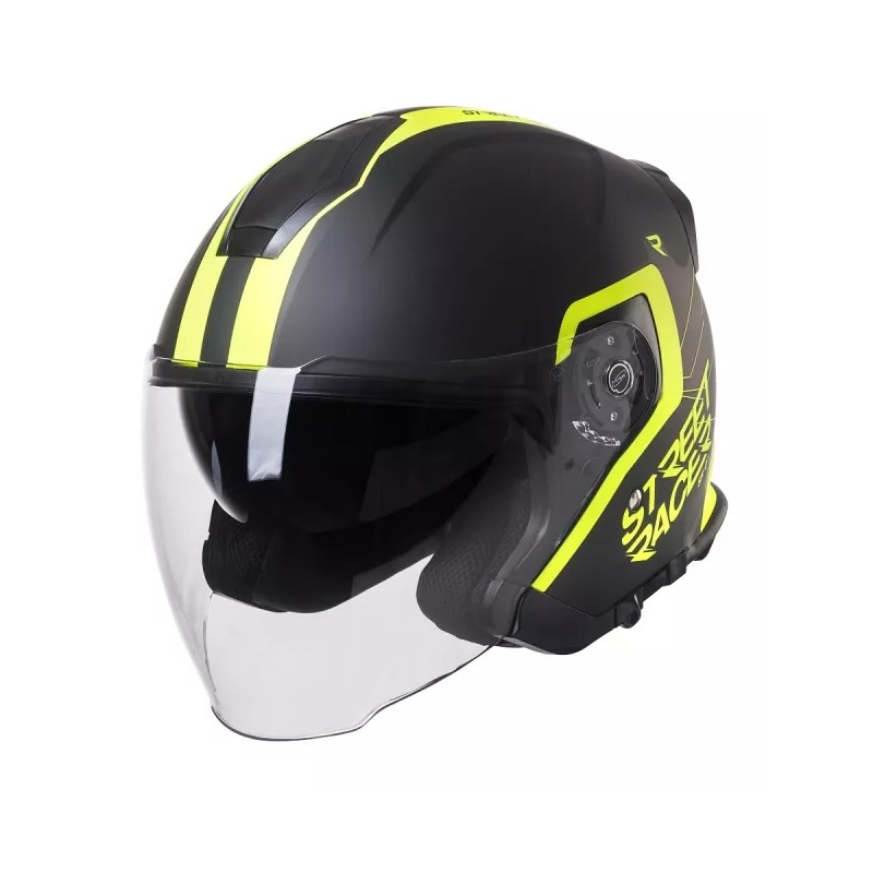 Otevřená přilba na motorku Street Racer SR 01 černo-fluo žlutá