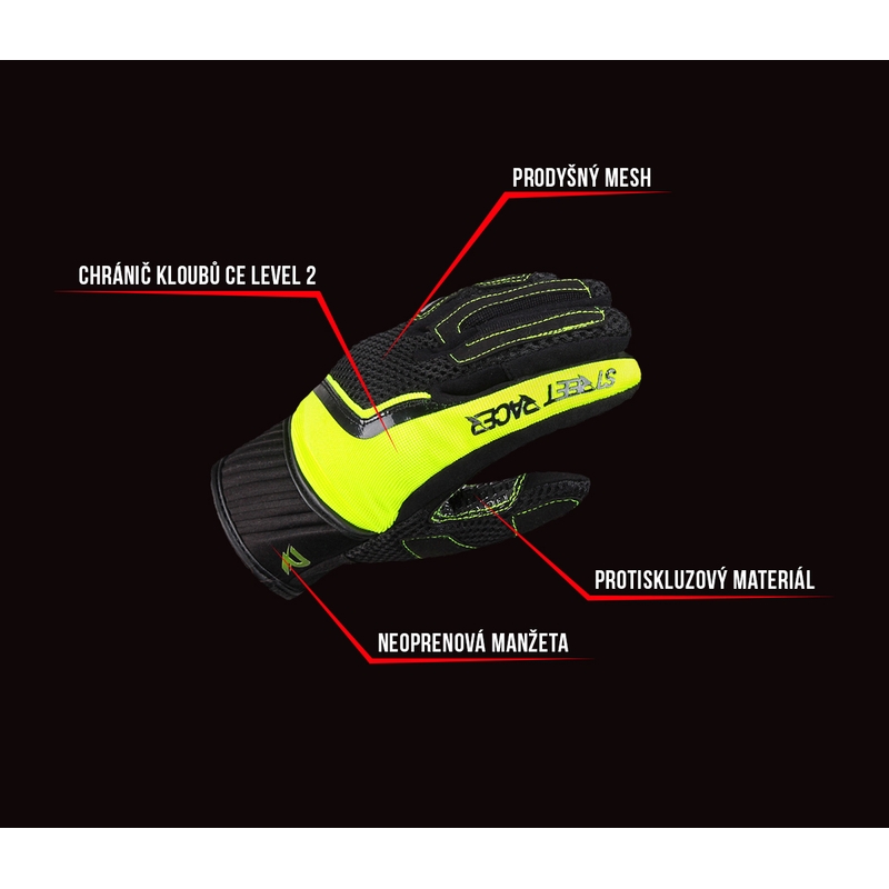 Naisten Street Racer Stunt Black-Fluo Yellow Moottoripyöräilykäsineet
