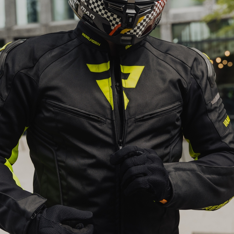 Rebelhorn Vandal musta-fluo-keltainen moottoripyörätakki alennusmyynti