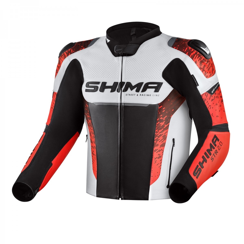 Shima STR 2.0 musta-valkoinen-fluo-punainen moottoripyörätakki