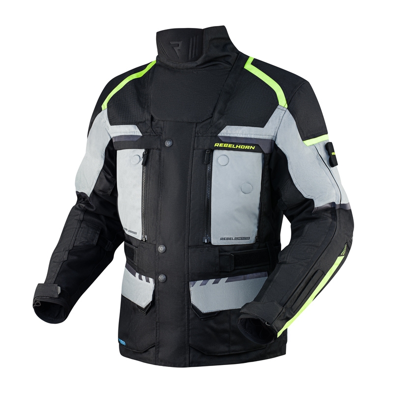 Bunda na motorku Rebelhorn Cubby IV černo-šedo-fluo-žlutá výprodej
