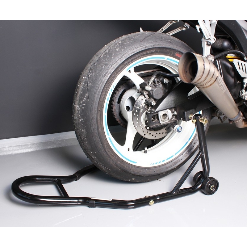 Moottoripyöräteline R-TECH - takana pyörien kanssa