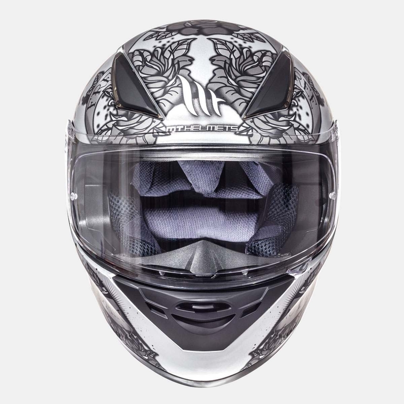 Integrální přilba na motorku MT Revenge Skull & Rose černá matná-stříbrná