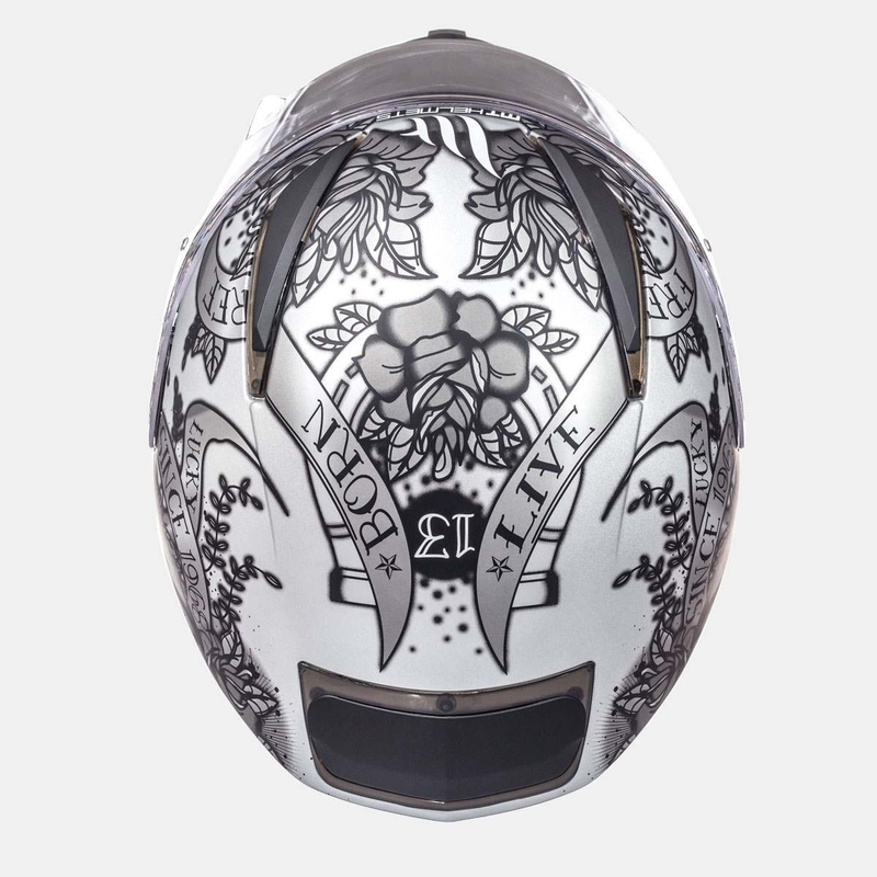 Integrální přilba na motorku MT Revenge Skull & Rose černá matná-stříbrná