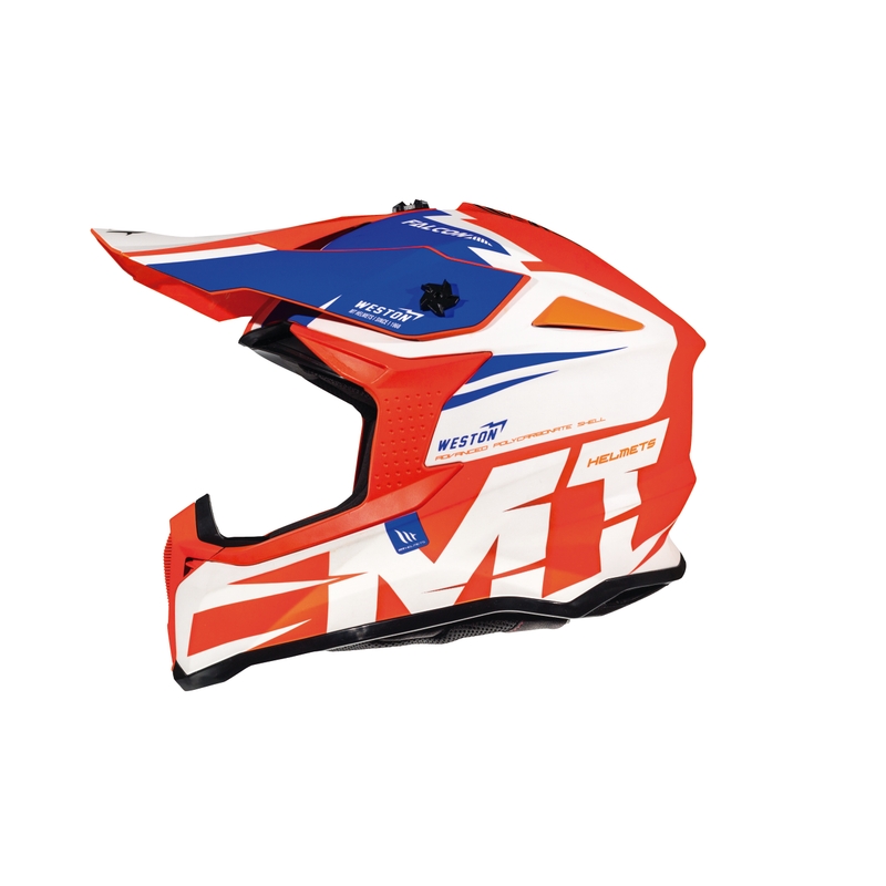 Motokrosová přilba MT Falcon Weston bílo-modrá-fluo oranžová