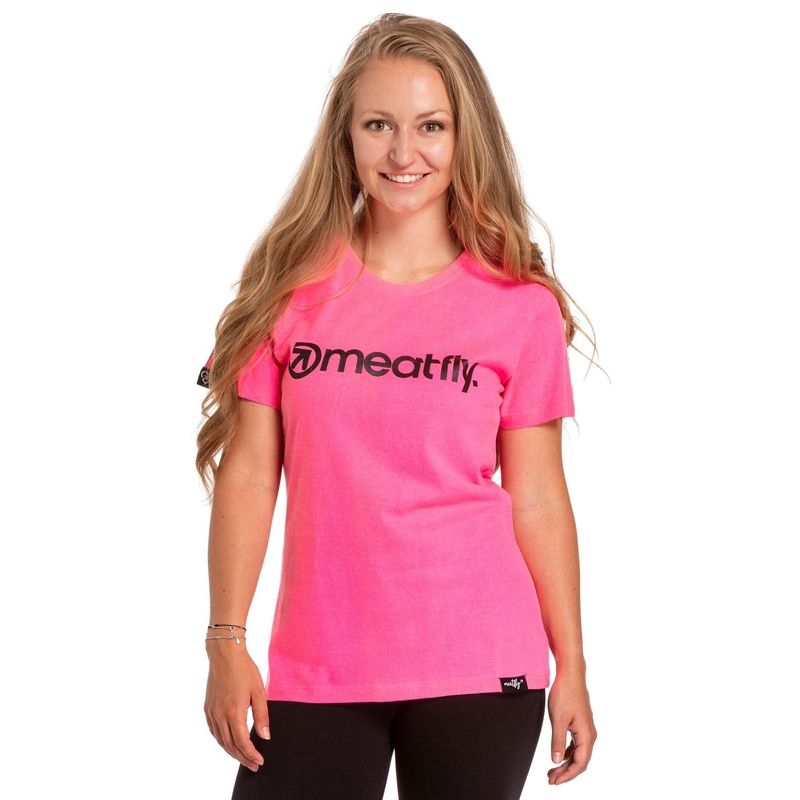 Naisten T-paita Meatfly Ladies MF Logo neon pinkki vaaleanpunainen alennusmyynti