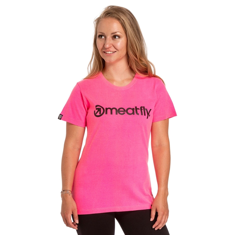 Naisten T-paita Meatfly Ladies MF Logo neon pinkki vaaleanpunainen alennusmyynti