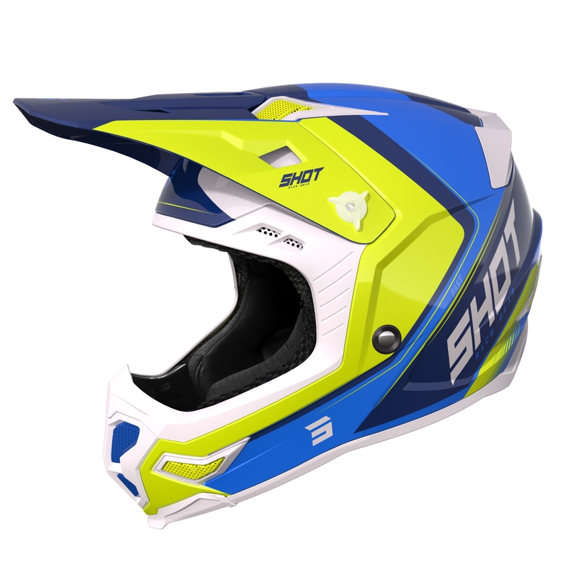Motocross kypärä Shot Core Fast sininen-valkoinen-fluo keltainen alennusmyynti