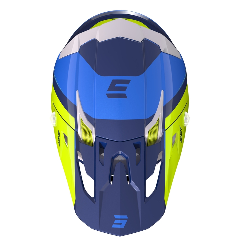 Motocross kypärä Shot Core Fast sininen-valkoinen-fluo keltainen alennusmyynti