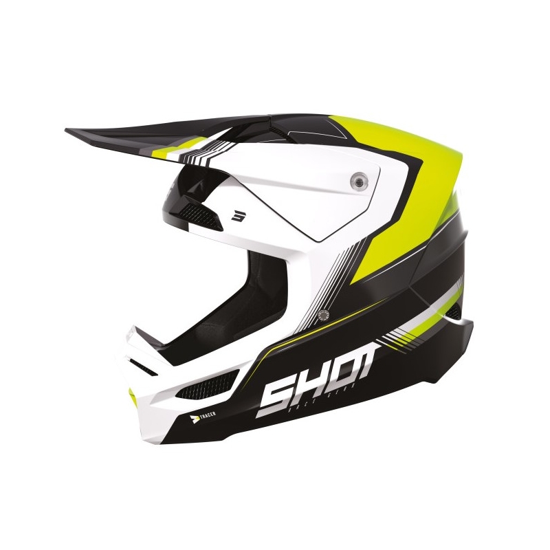 Motokrosová přilba Shot Race Tracer bílo-černo-fluo žlutá výprodej