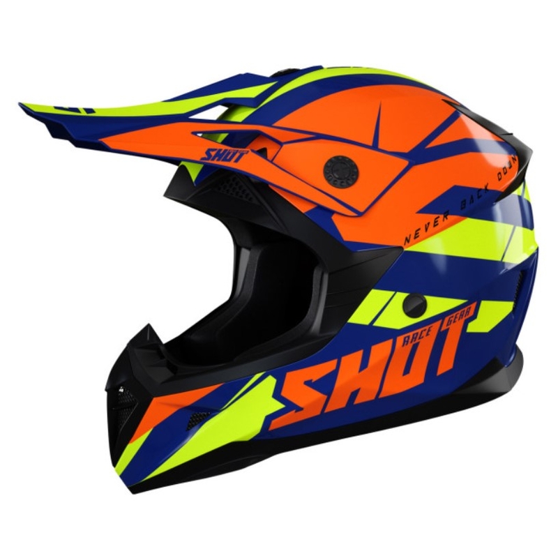 Dětská motokrosová přilba Shot Pulse Kid Revenge oranžovo-modro-fluo žlutá