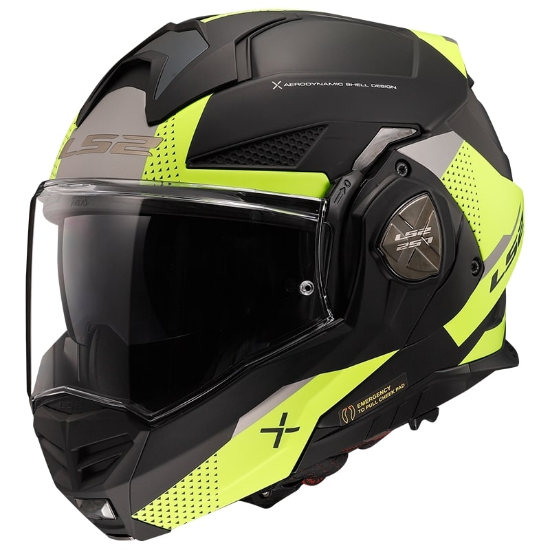 LS2 FF901 Advant X Oblivion musta-fluo-keltainen flip-up moottoripyöräilykypärä