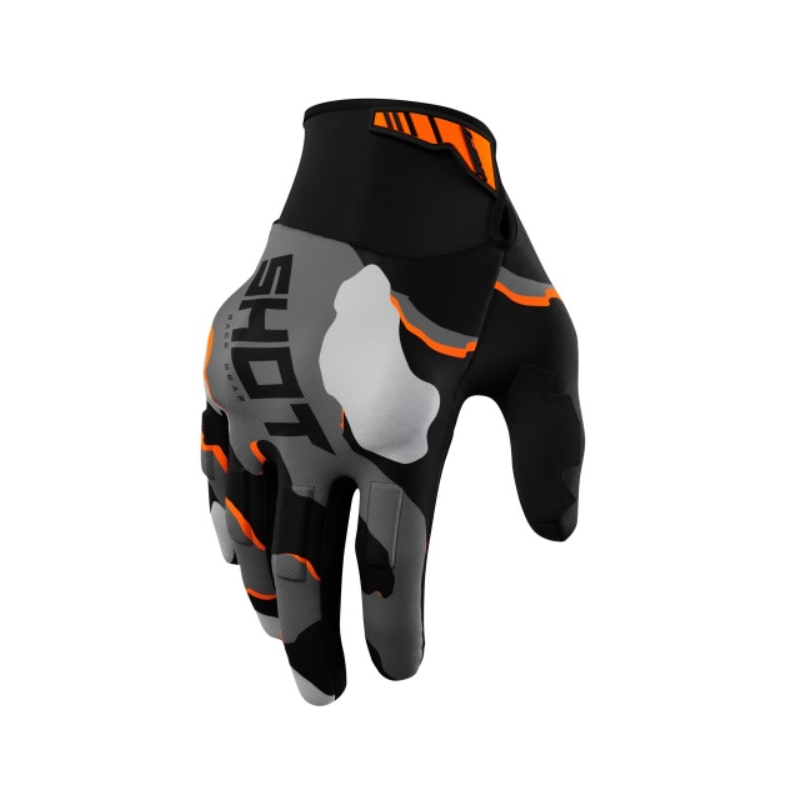 Motokrosové rukavice Shot Drift Camo černo-camo-fluo oranžové výprodej