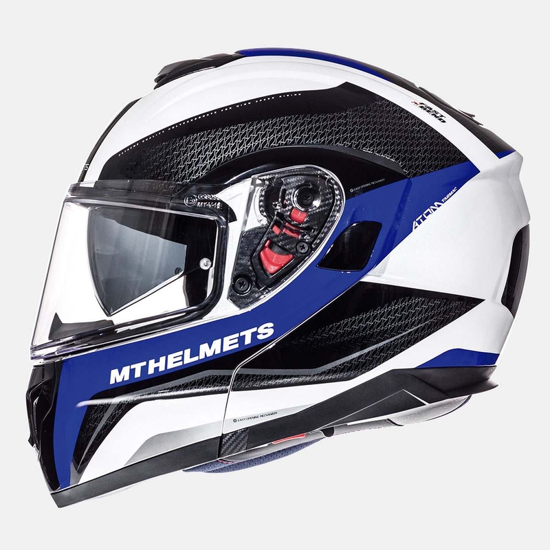 Vyklápěcí přilba na motorku MT Atom Tarmac bílo-černo-modrá - II. jakost