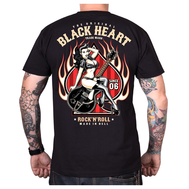 Pánské triko Black Heart Pin Up Flames
