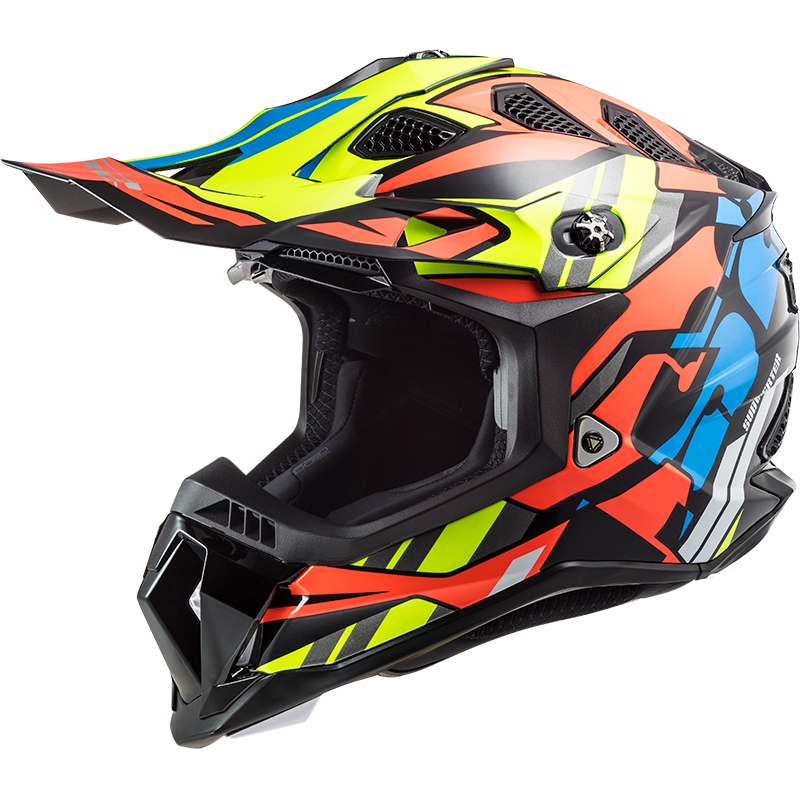 Motokrosová přilba LS2 MX700 Subverter Rascal černo-modro-oranžovo-fluo žlutá