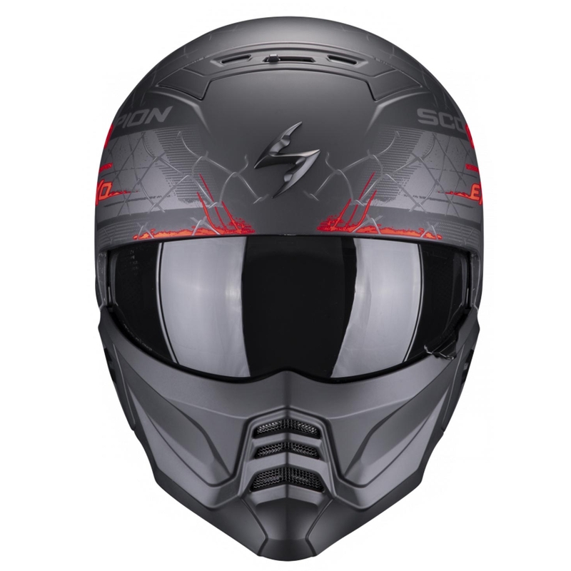 Avoin kypärä maskilla Scorpion EXO-COMBAT II Xenon musta-punainen mattainen