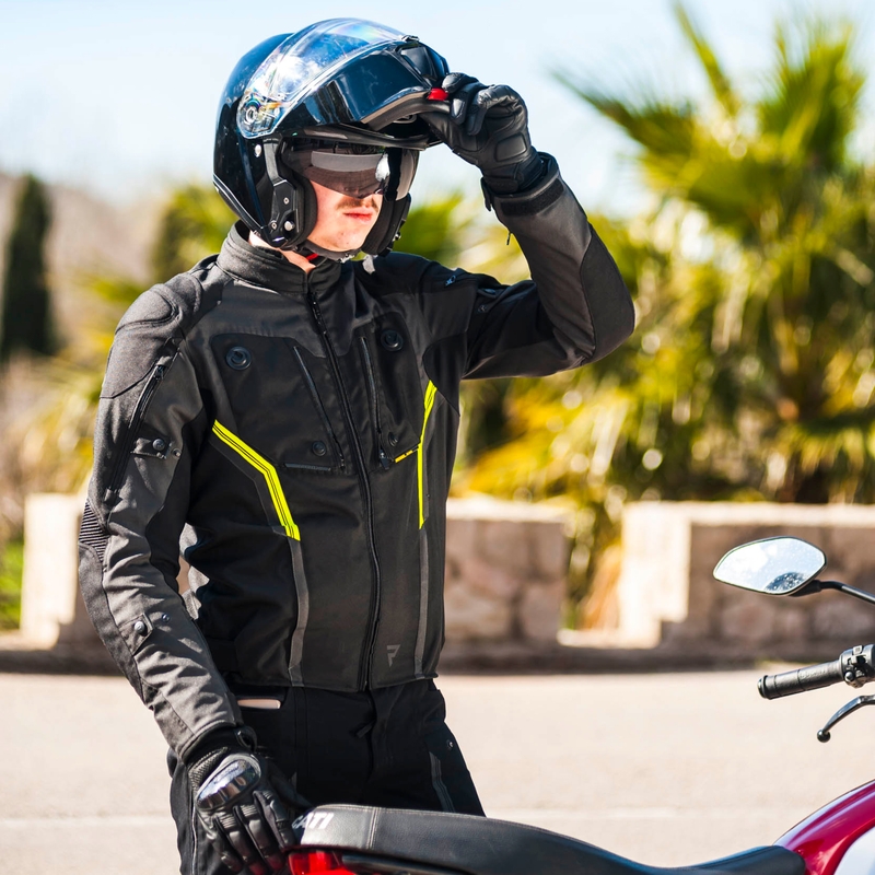 Rebelhorn Borg musta-tummanharmaa-fluo-keltainen moottoripyörätakki